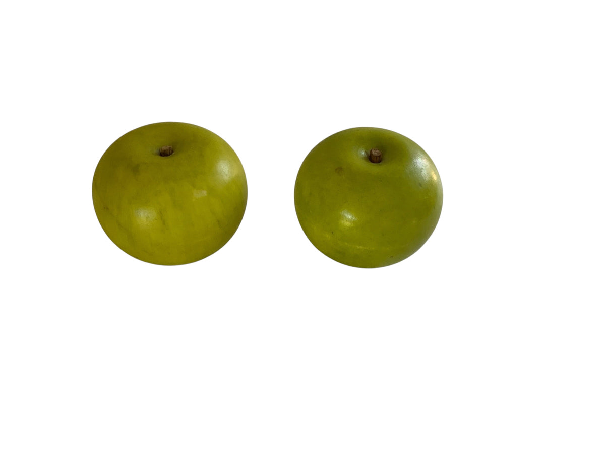 Pair Vintage Italian Alabaster Green Apples w/Wood Stem