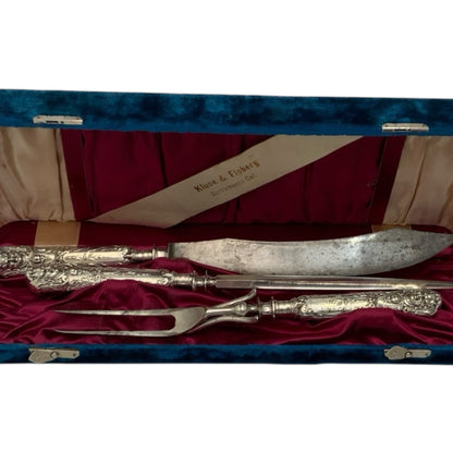 Antique Reed & Barton Renaissance Silverplate 3-Piece Roast Carving Set in Original Klune & Floberg Case USA c. 1890–1910