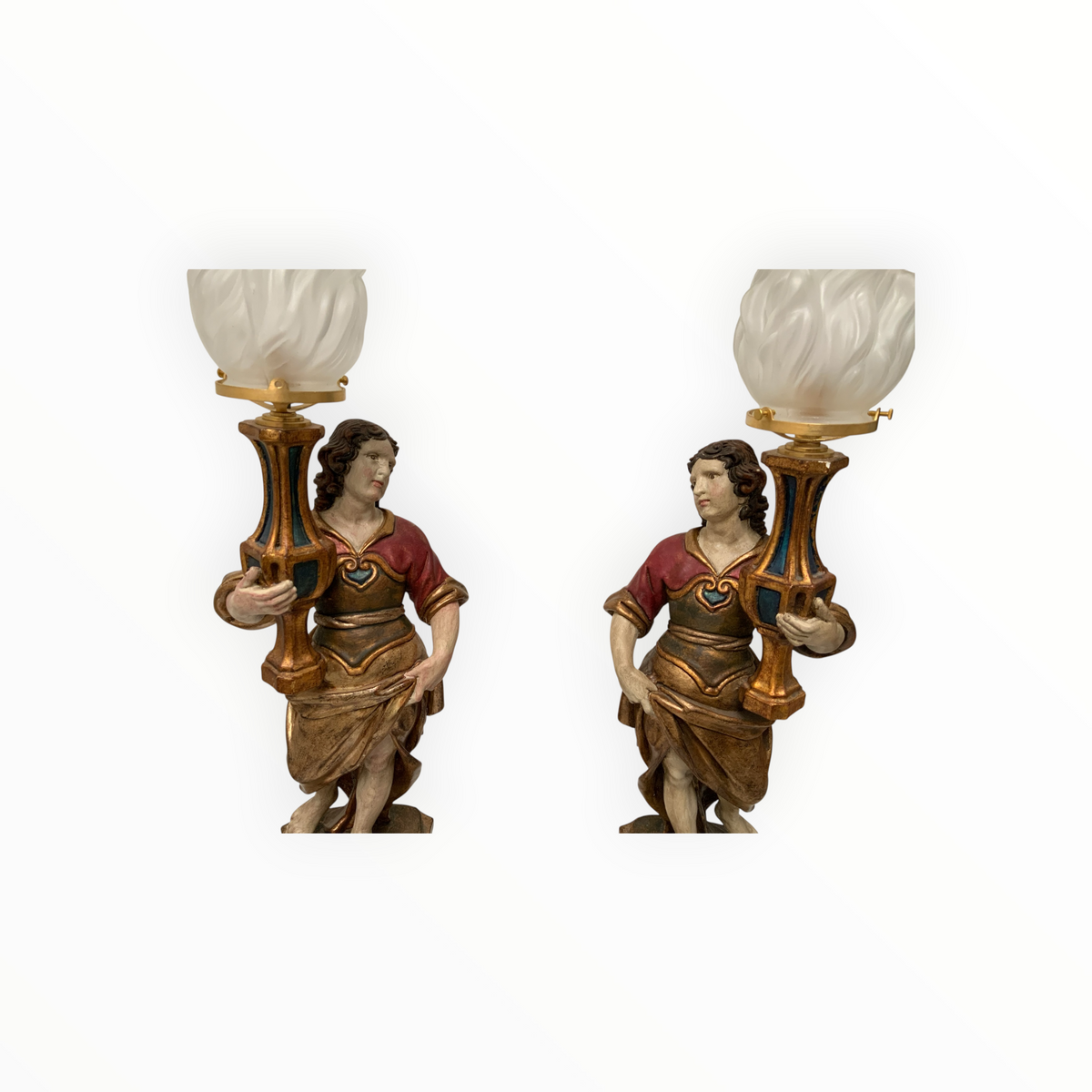 Vintage Pair of Maitland-Smith Italian Baroque Style Figural Table Lamps Italy 1980s-1990s