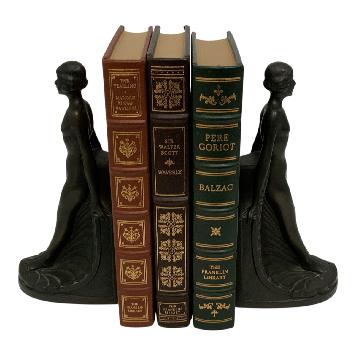 Collection Française Art Deco Style Nude Female Figural Bookends Matched Pair Made in USA 1950s-1970s