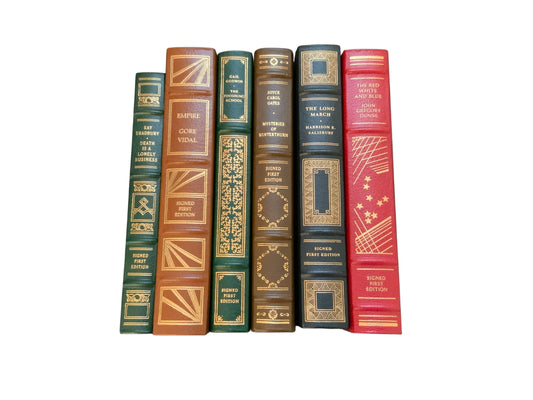 Franklin Mint Signed 1st Ed. Full Leather Bound Books Lot of 6 22K Gilt 1980s UNREAD