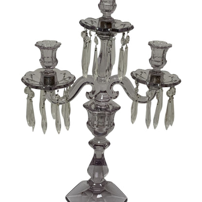 Antique Heisey Glass Puritan 3-Light Candelabra #300 Complete Prisms Sun Purple Tint c.1904-1915