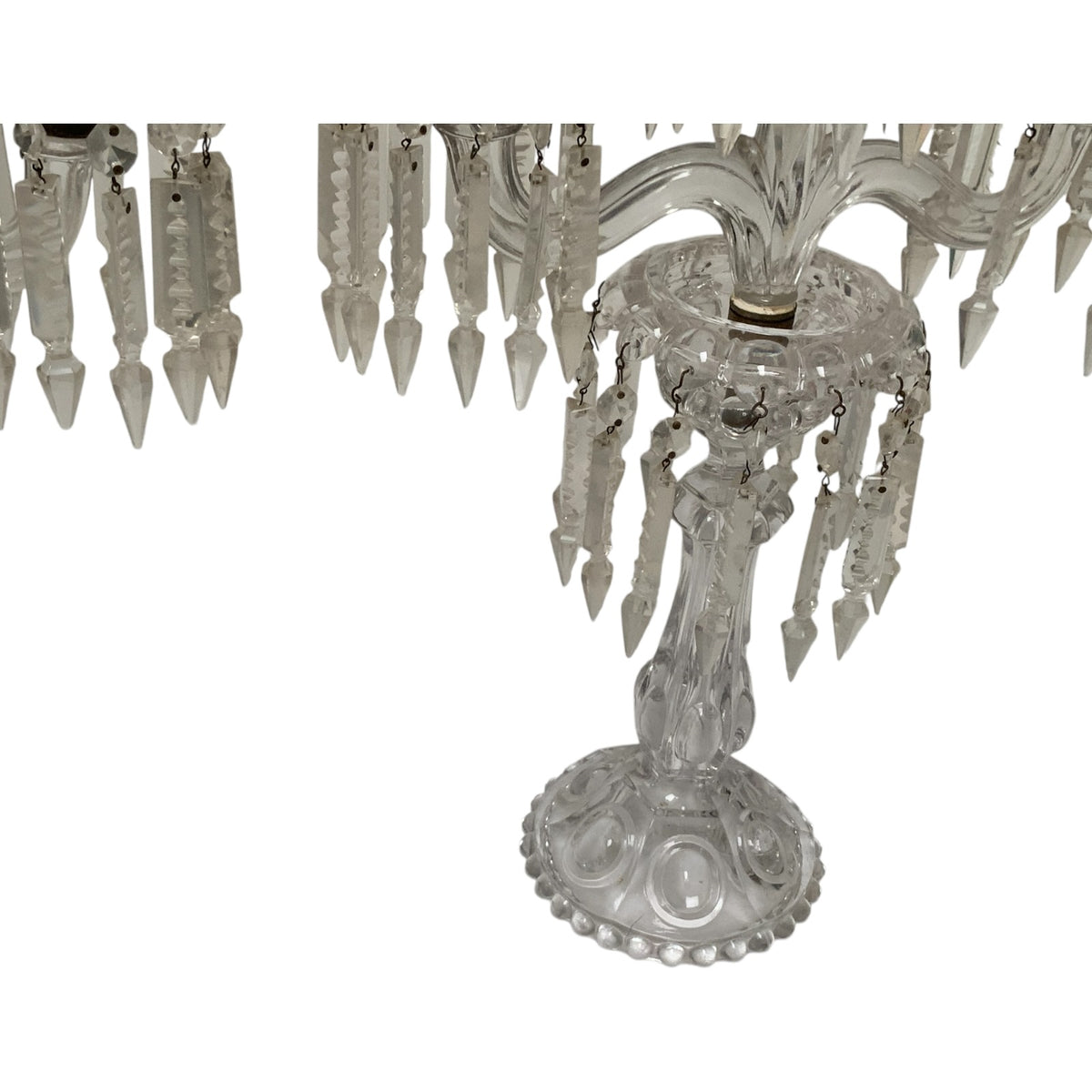 Vintage Pair 14" Modular Crystal 3-Light Candelabras Threaded European Lead Crystal Complete with Prisms