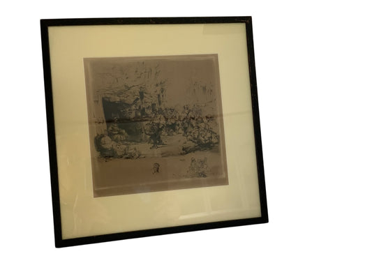 Antique Auguste Brouet (1872-1941) Etching La Cantine des Tranchées (The Trench Canteen) Signed # 60/75 France c.1914-1918