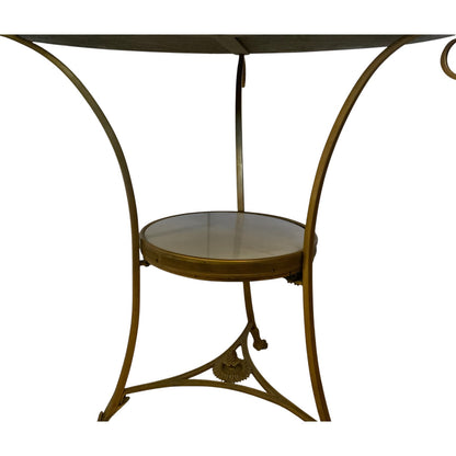 Vintage Hollywood Regency French Style Gilt Bronze & White Marble Gueridon Table Manner of Maison Jansen 26” Round 1960s-1980s