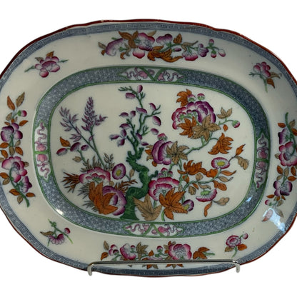 Rare Pair of Antique Minton BB New Stone 11" Oval Serving Platters – Chinoiserie Floral Pattern 41723, c. 1858-1860
