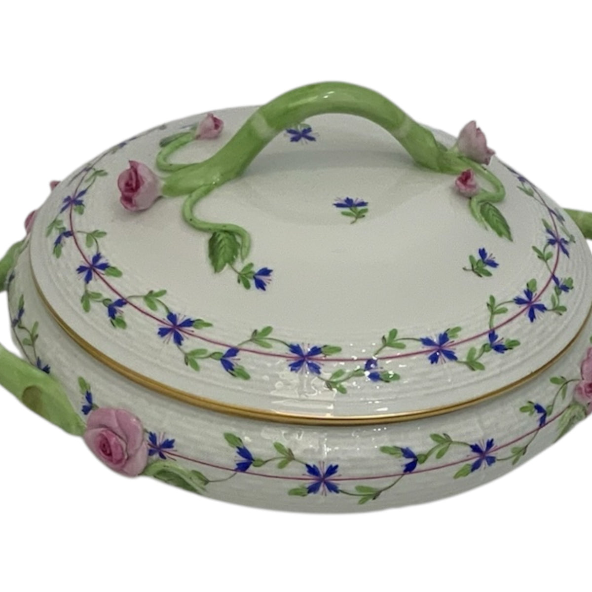 Vintage Herend Hungary Blue Garland PBG Round Covered Vegetable Dish Form 86 c. 1980s