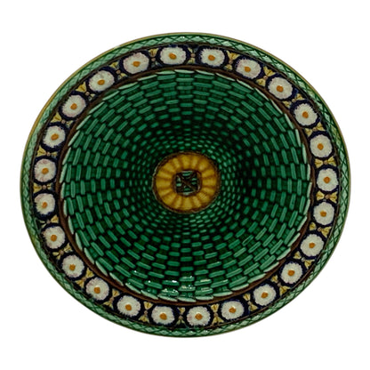 Antique Wedgwood Stanley Pattern Victorian Majolica Basket Weave Floral Plate England c. 1870s