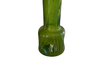Antique Kralik / Franz Welz Bohemian Green Art Glass Vase Spiral Optic Base 7" Czech 1900-1920