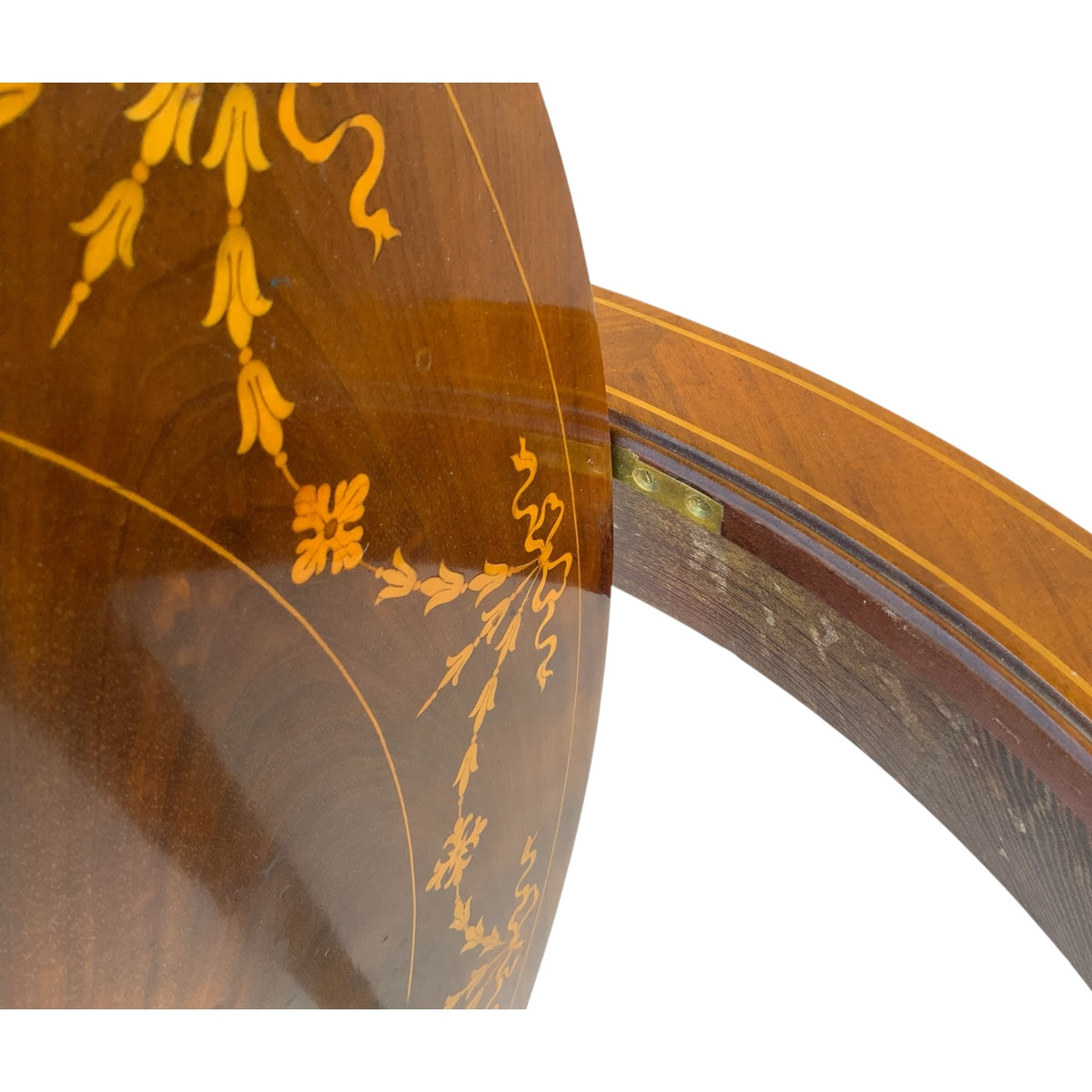 Antique Rare English Sheraton Revival Mahogany & Marquetry Circular Pivoting-Center Games Table 19th Century