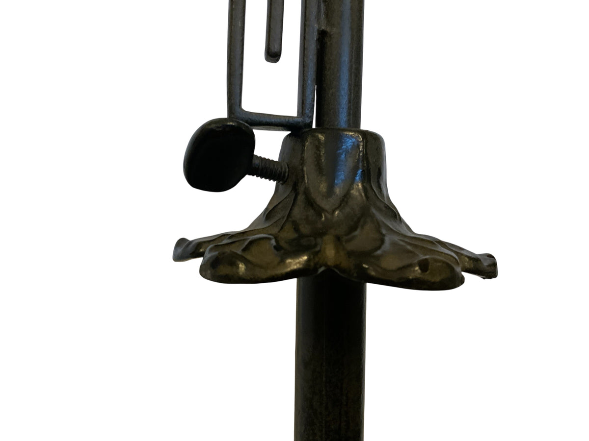 Vintage 1920s Spanish Revival Wrought Iron Bridge Floor Lamp with Ruffled Sunset Art Glass Shade Adjustable 55" - 67" 1920s-1930s