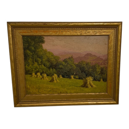 John Ross Key (1837–1920) Original Oil Painting on Board 'Harvest Scene' c. 1890s w/Family Provenance