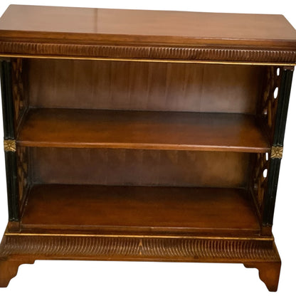 Vintage John-Richard Regency Chinese Chippendale Mahogany Open Bookcase with Fretwork & Gilt Accents USA 1990s-2000s