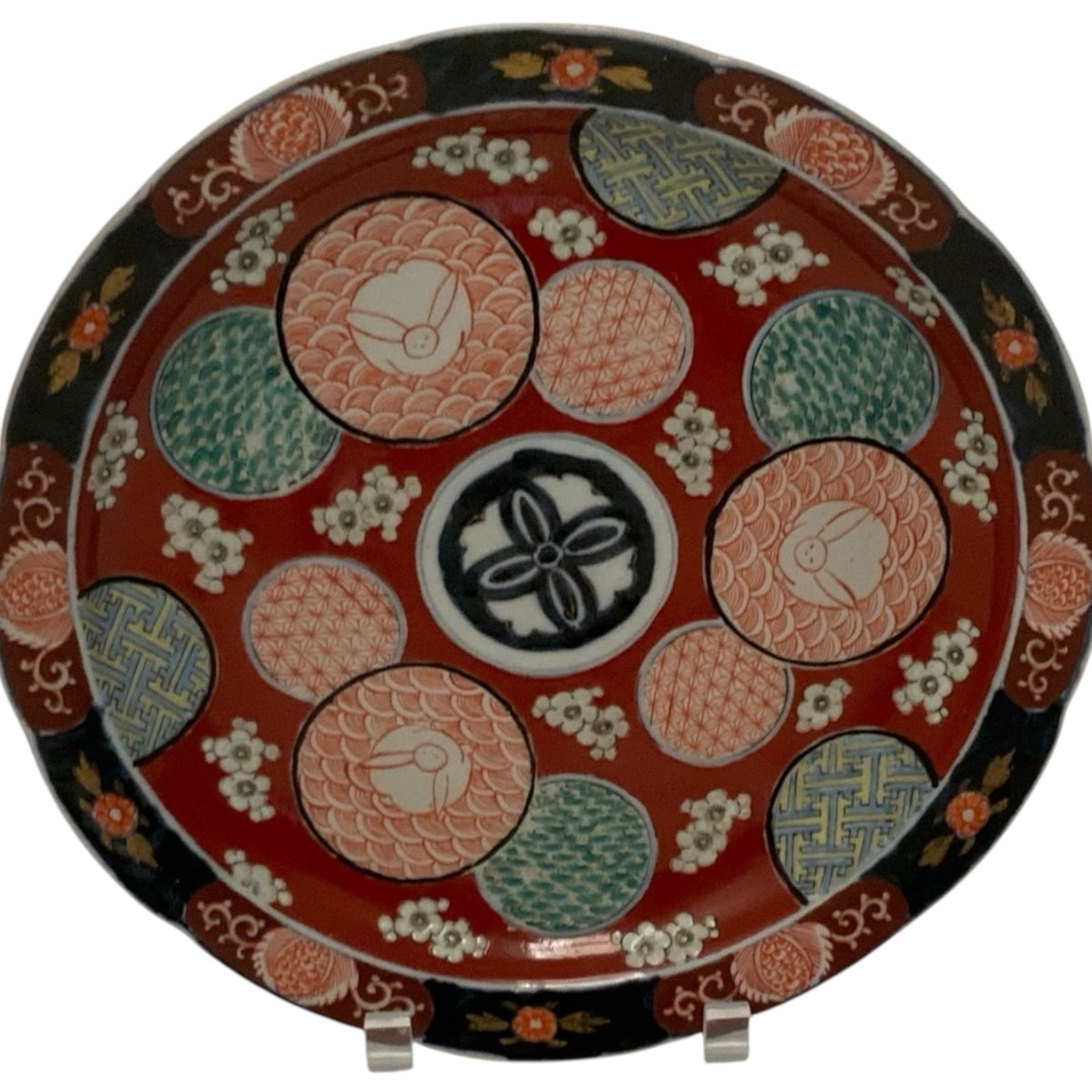 Antique Japanese Meiji Imari Porcelain Charger with Raised Enamel Flowers, c. 1880–1912