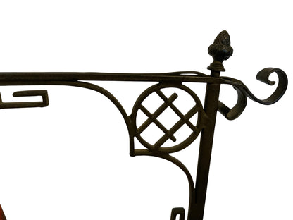 Vintage 1920s Spanish Revival Wrought Iron Bridge Floor Lamp with Ruffled Sunset Art Glass Shade Adjustable 55" - 67" 1920s-1930s