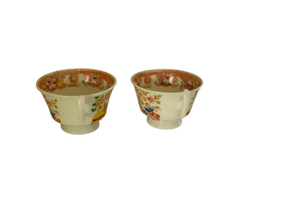 Antique Hilditch & Son Chinoiserie Porcelain Teacups Pair Made in Staffordshire England c.1825