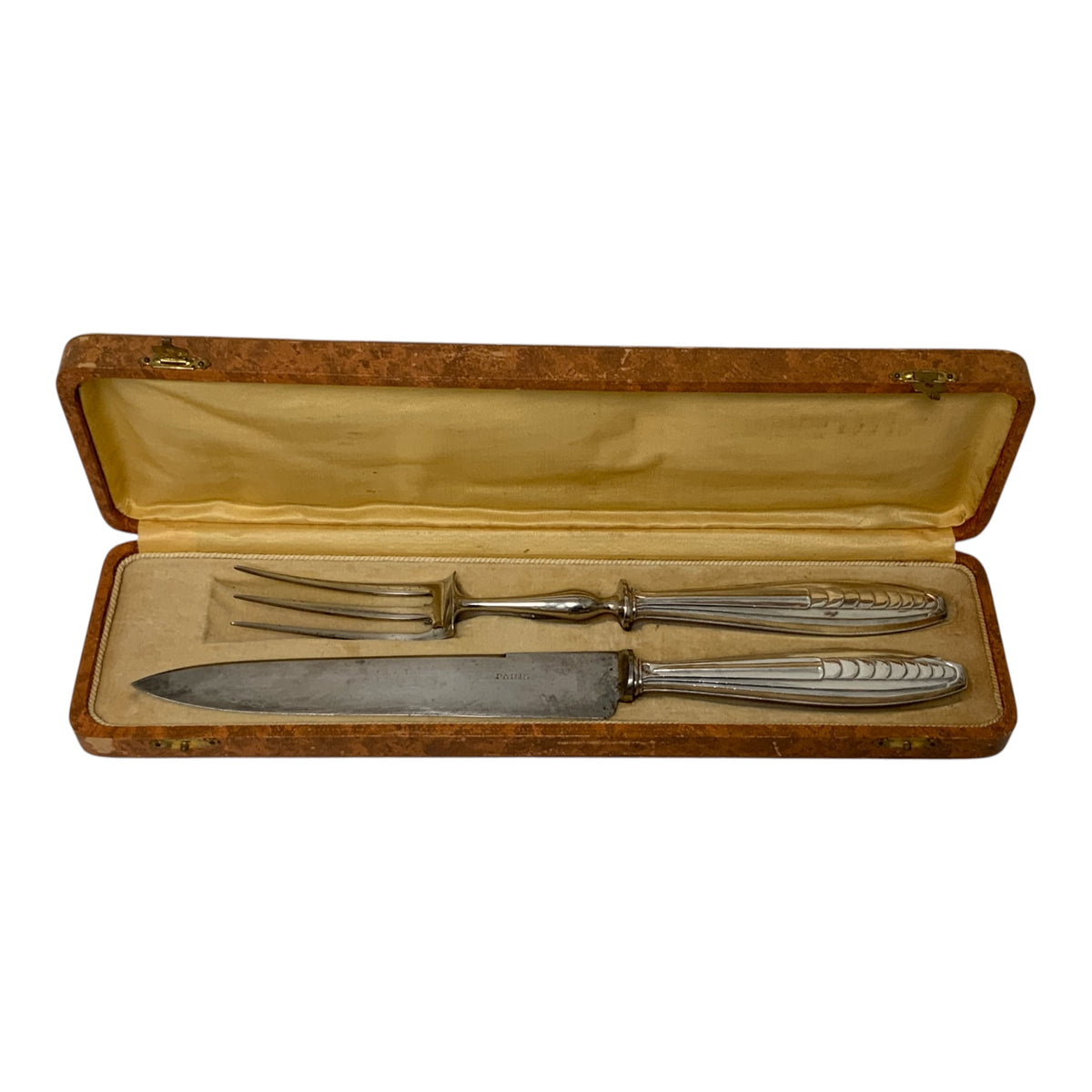 Antique French Bazin & Cie Paris .950 Silver Carving Knife & Fork Set France c. 1900