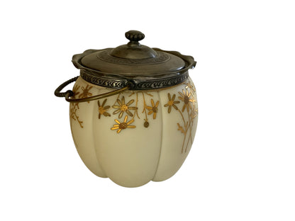 Antique Mt Washington Smith Brothers Unmarked Crown Milano Glass Biscuit Jar 4402 Maiden Gold c. 1890s