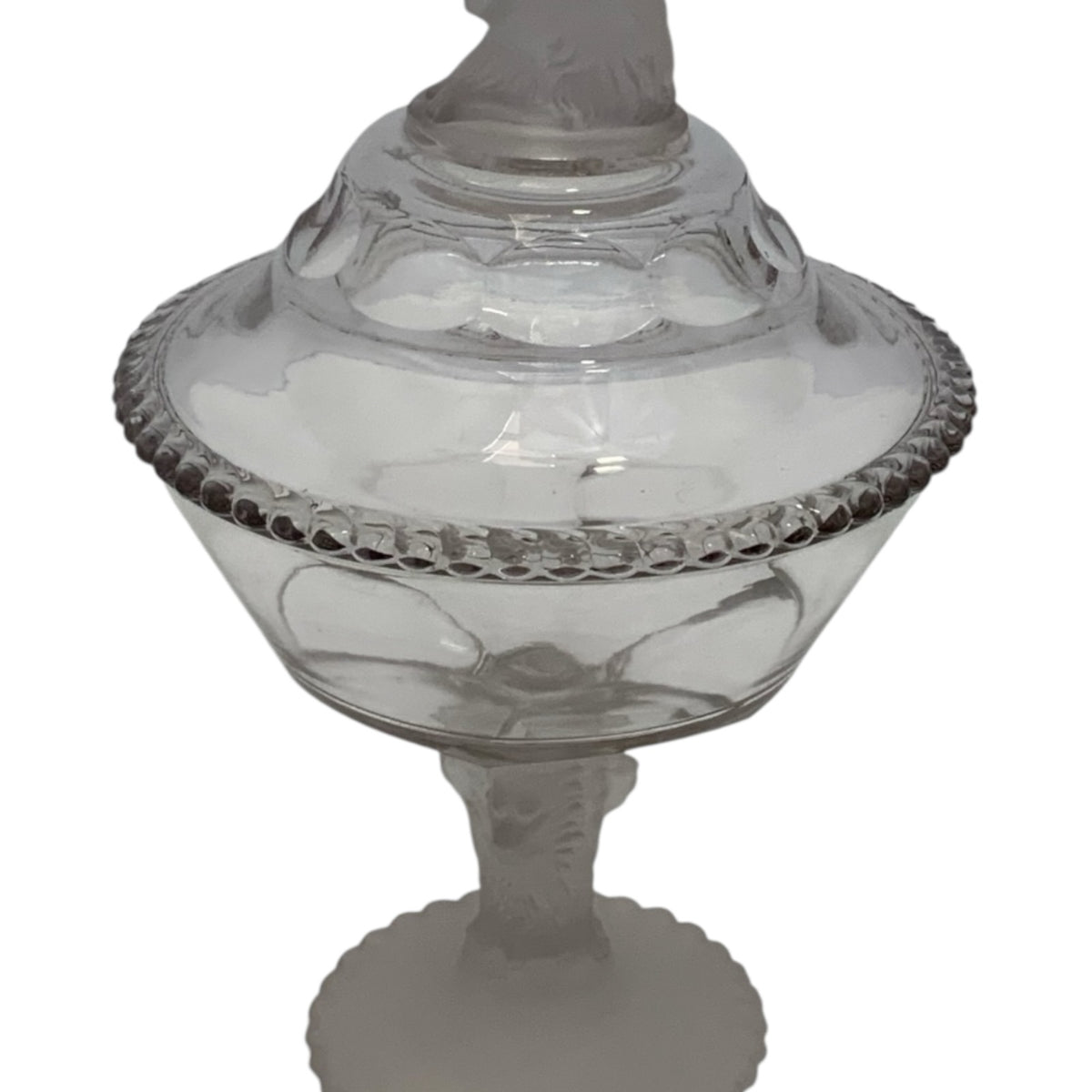Antique Gillinder & Sons Frosted Lion Pattern 12" Covered Glass Compote, America c. 1876–1900