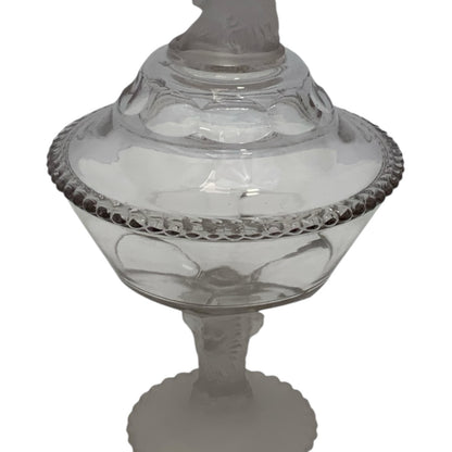 Antique Gillinder & Sons Frosted Lion Pattern 12" Covered Glass Compote, America c. 1876–1900