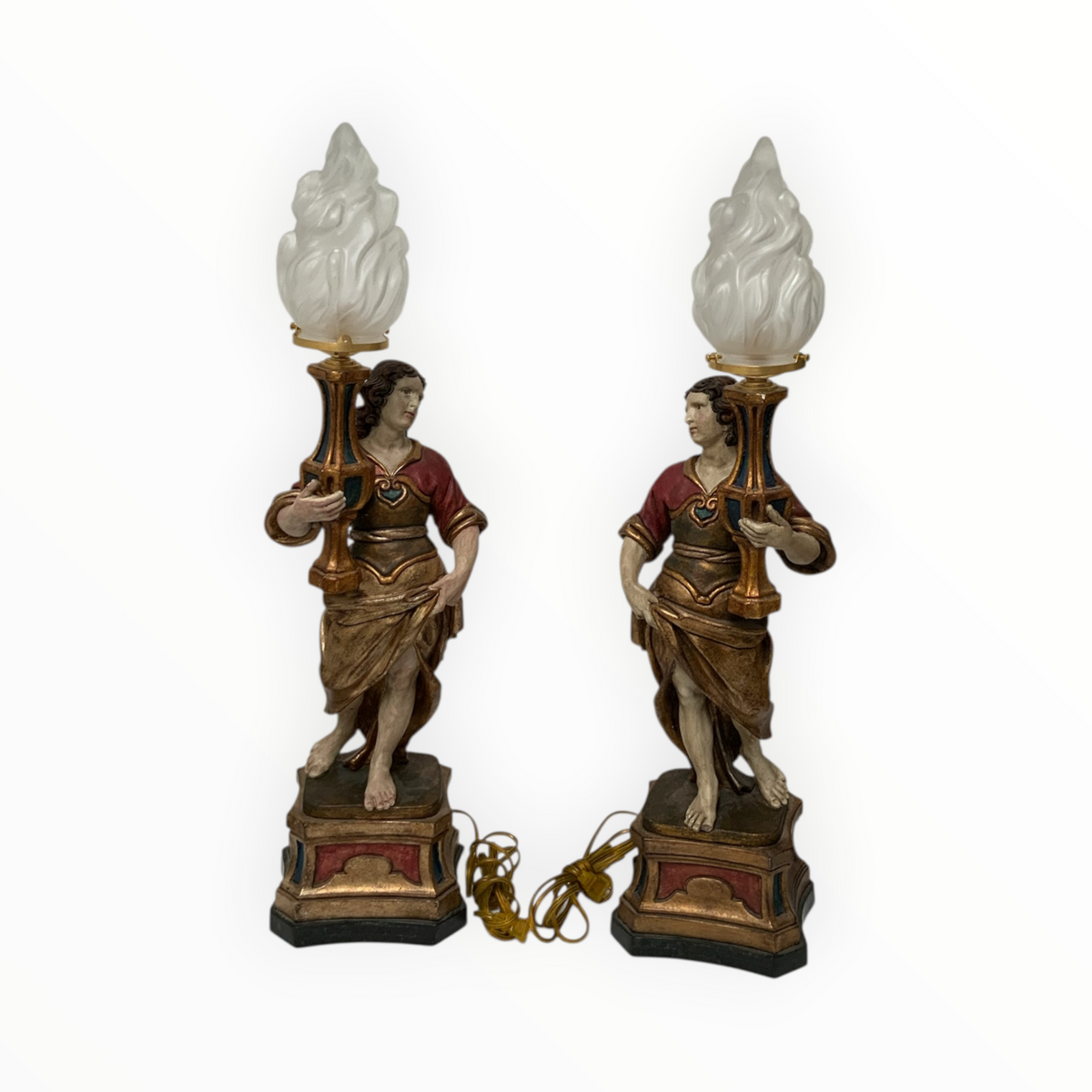 Vintage Pair of Maitland-Smith Italian Baroque Style Figural Table Lamps Italy 1980s-1990s