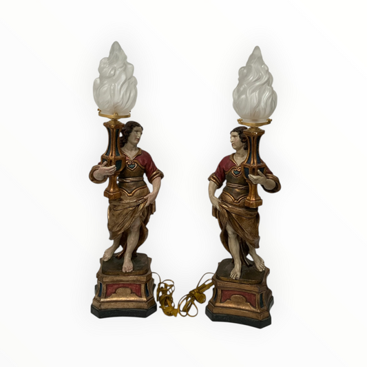 Vintage Pair of Maitland-Smith Italian Baroque Style Figural Table Lamps Italy 1980s-1990s