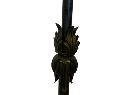 Vintage 1920s Spanish Revival Wrought Iron Bridge Floor Lamp with Ruffled Sunset Art Glass Shade Adjustable 55" - 67" 1920s-1930s