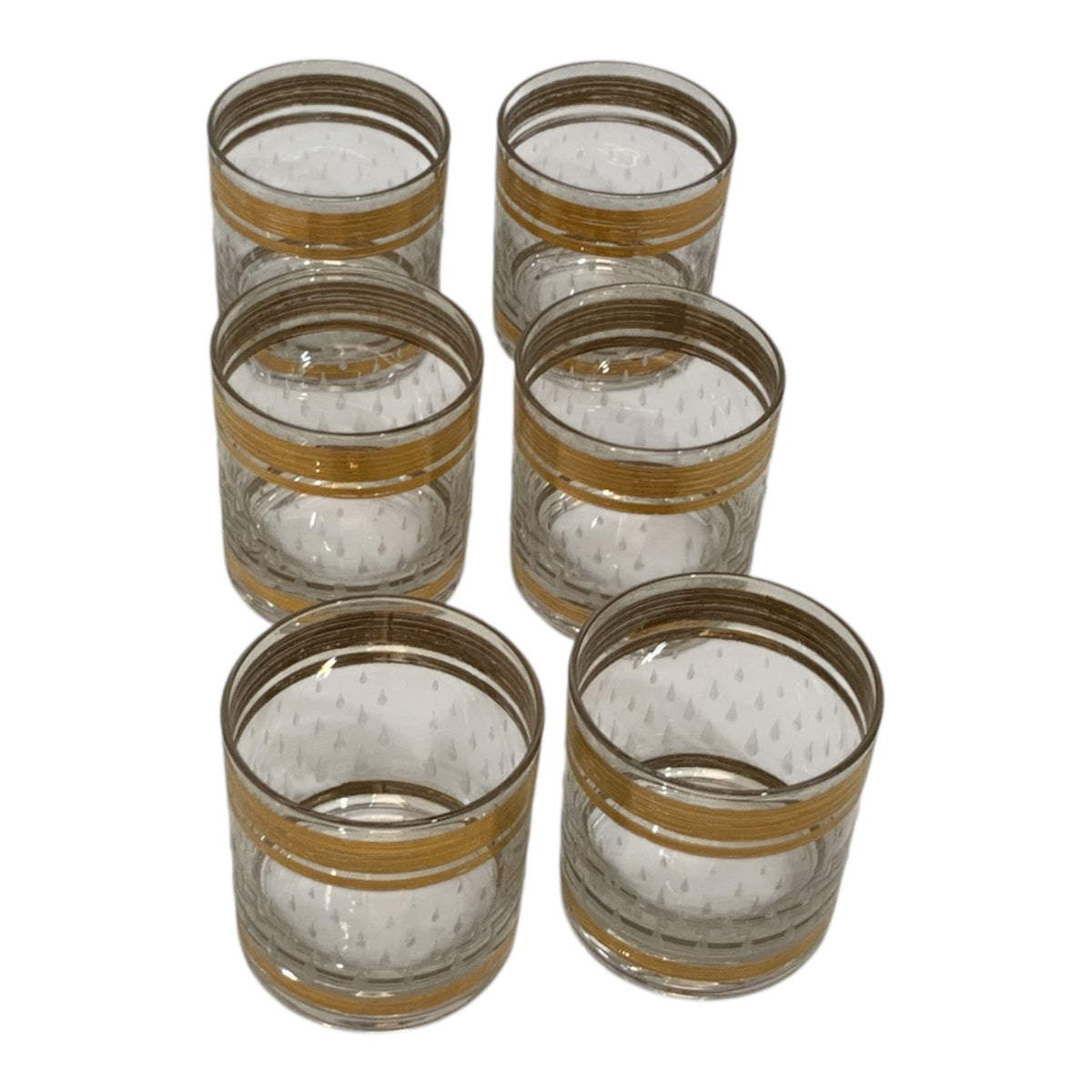 Vintage Culver or Cera Gold Banded Raised Water Drop Rocks Glasses Set of 6 USA 1950s-1970s