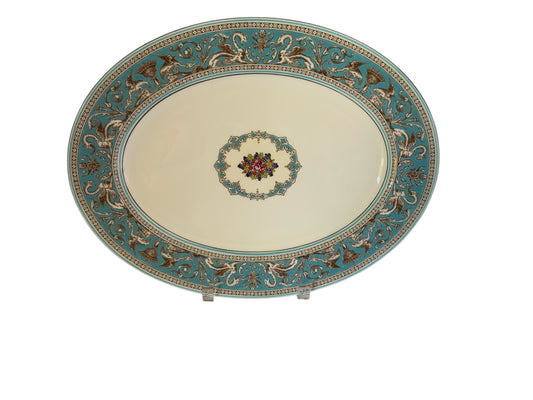Vintage Wedgwood Florentine Turquoise 15.5” Oval Serving Platter W2714 Fruit Center England 1970s-1980s
