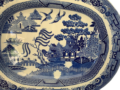 Antique Massive 19.5" Blue Willow Turkey Platter Unmarked Staffordshire English Transferware Flawless England 1830–1860