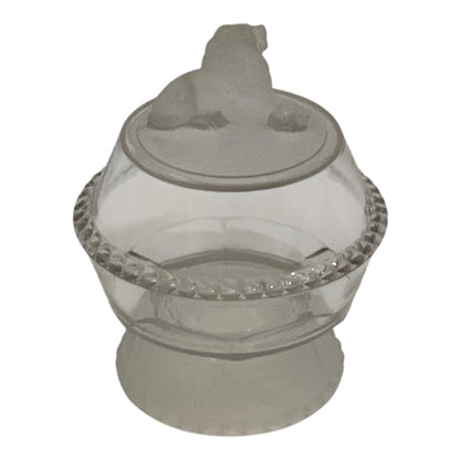 Antique Gillinder & Sons 8" Frosted Lion Covered Glass Compote Low Form America c. 1876–1900