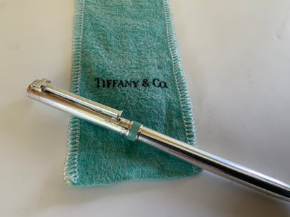 Authentic Tiffany & Co. Sterling Silver T-Clip Ballpoint Pen Tiffany Blue Band 925 w/Pouch Made in Germany 2010s