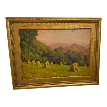 John Ross Key (1837–1920) Original Oil Painting on Board 'Harvest Scene' c. 1890s w/Family Provenance