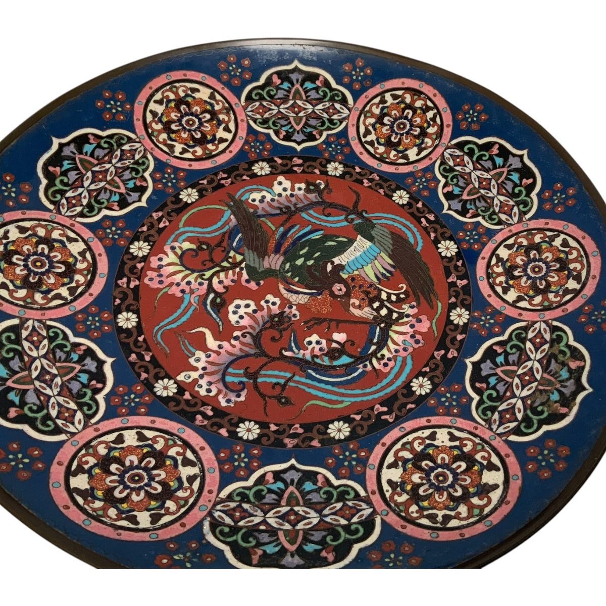 Antique Japanese Meiji Cloisonné Hō-ō Phoenix Goldstone Charger c. 1880-1900