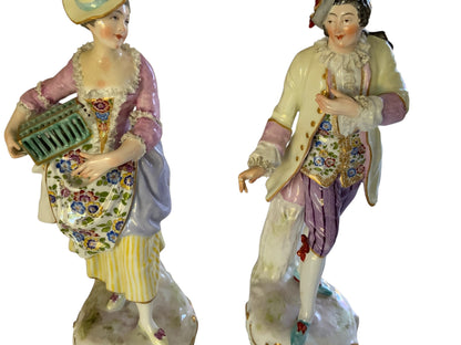 Fine Pair of Antique Meissen First-Quality Porcelain Rococo Figurines Made in Germany c. 1860-1890