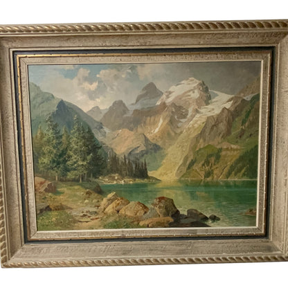 Alois Arnegger (Austrian, 1879–1963) Large Alpine Lake Oil on Canvas c. 1935–1950s