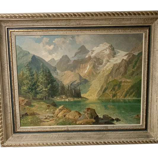 Alois Arnegger (Austrian, 1879–1963) Large Alpine Lake Oil on Canvas c. 1935–1950s