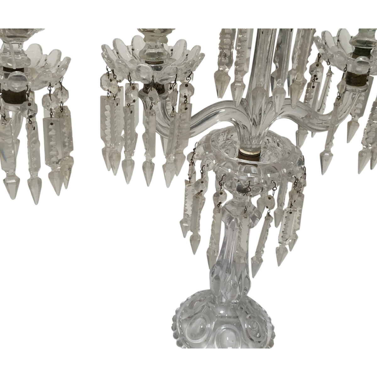 Vintage Pair 14" Modular Crystal 3-Light Candelabras Threaded European Lead Crystal Complete with Prisms