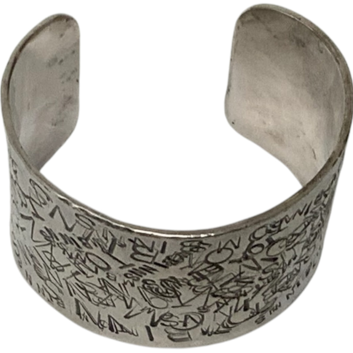 Attributed to Tom Binns Sterling Silver Abstract Typography Wide Cuff Bracelet TB .925 103g USA c. 2000s