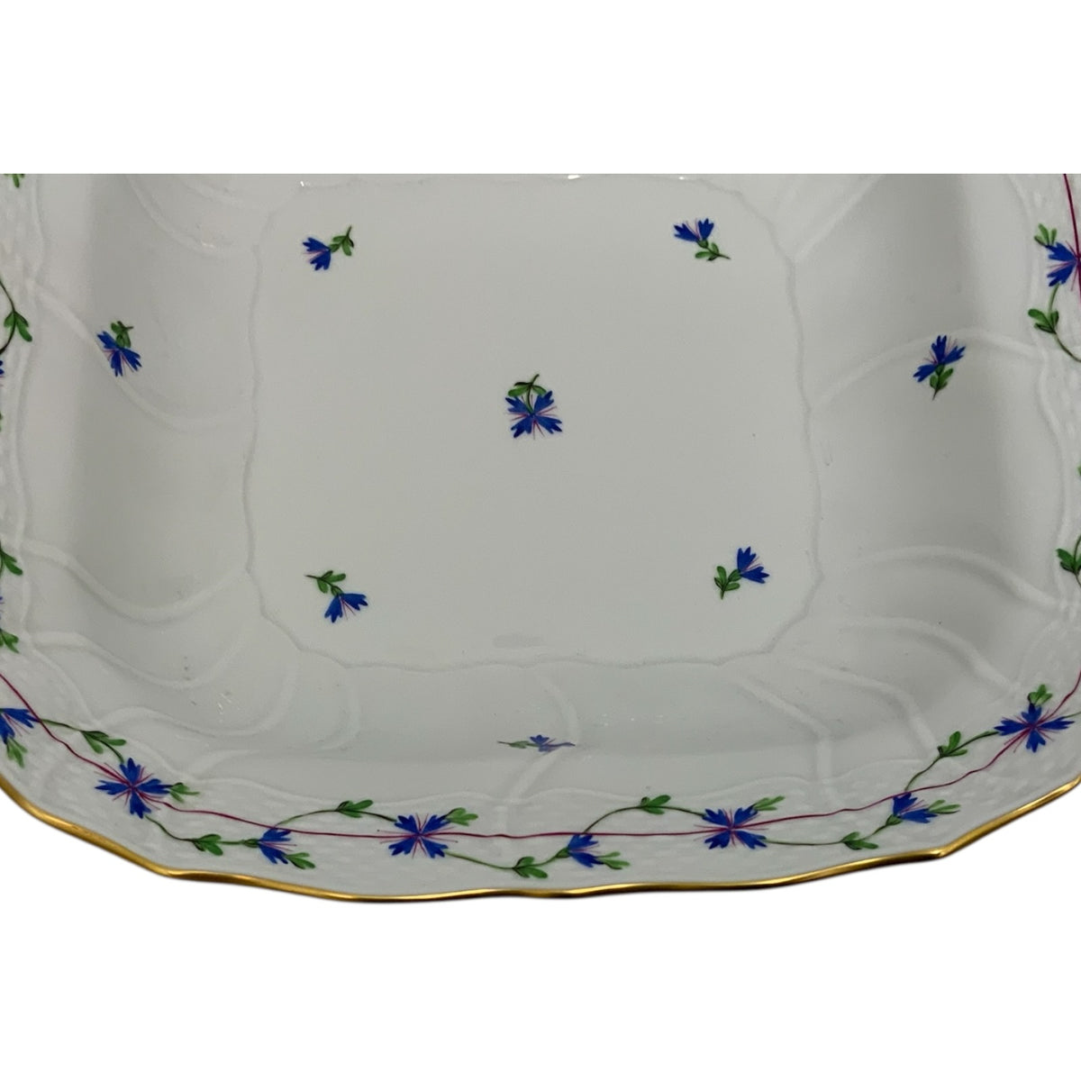 Vintage Herend Blue Garland PBG Large Square Fruit Serving Bowl Model 1181 Hungary c. 1980s