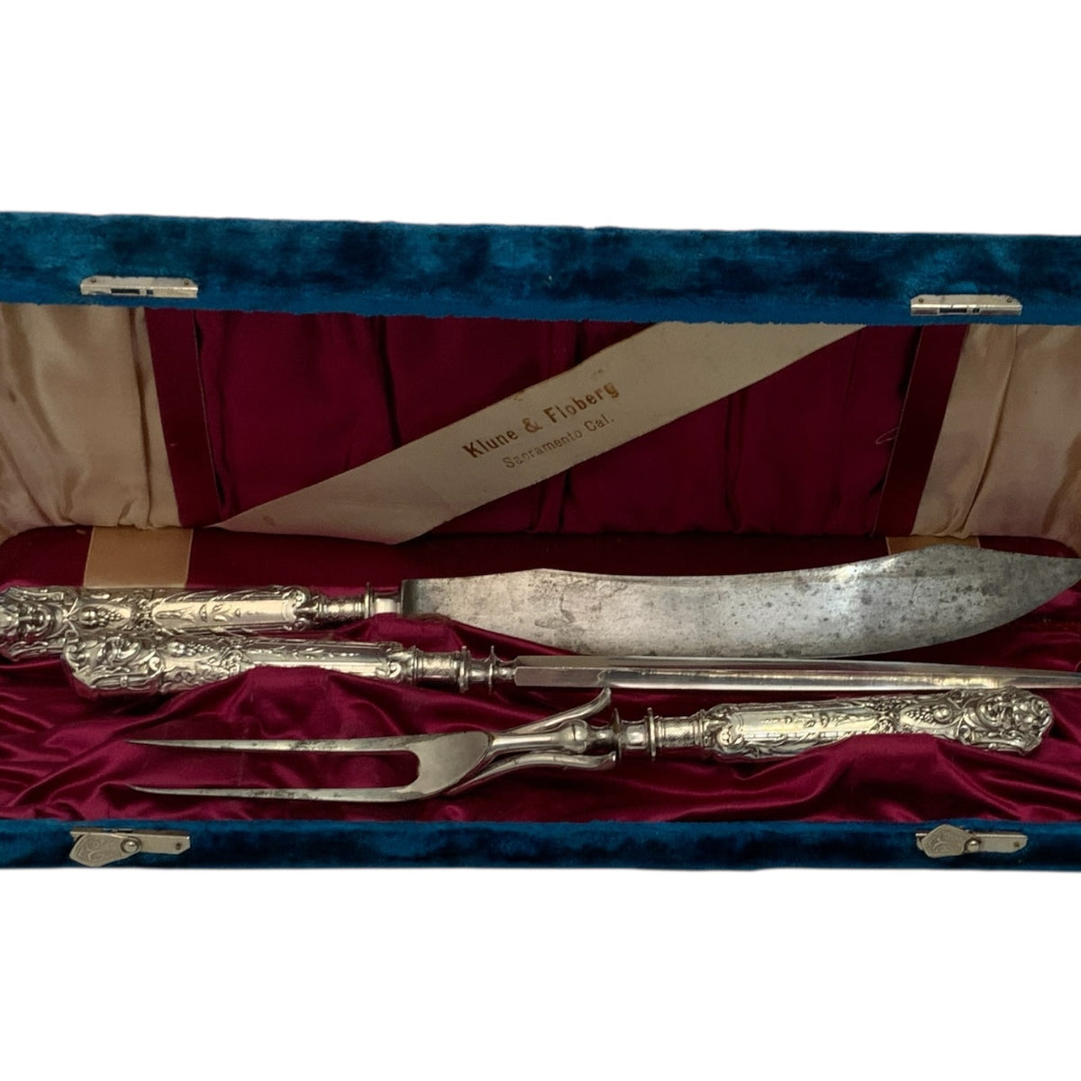 Antique Reed & Barton Renaissance Silverplate 3-Piece Roast Carving Set in Original Klune & Floberg Case USA c. 1890–1910