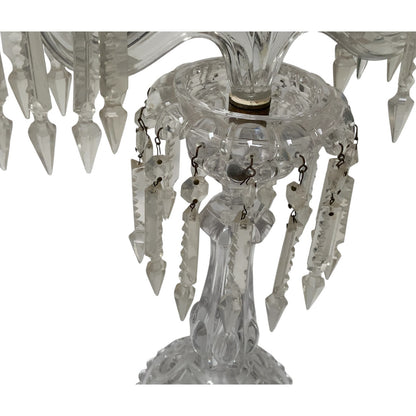 Vintage Pair 14" Modular Crystal 3-Light Candelabras Threaded European Lead Crystal Complete with Prisms