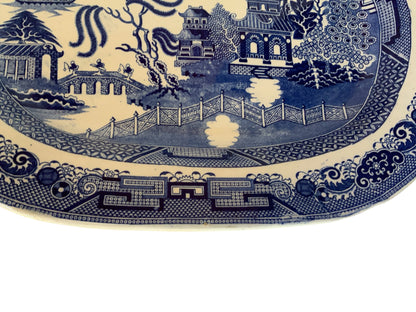 Antique Massive 19.5" Blue Willow Turkey Platter Unmarked Staffordshire English Transferware Flawless England 1830–1860
