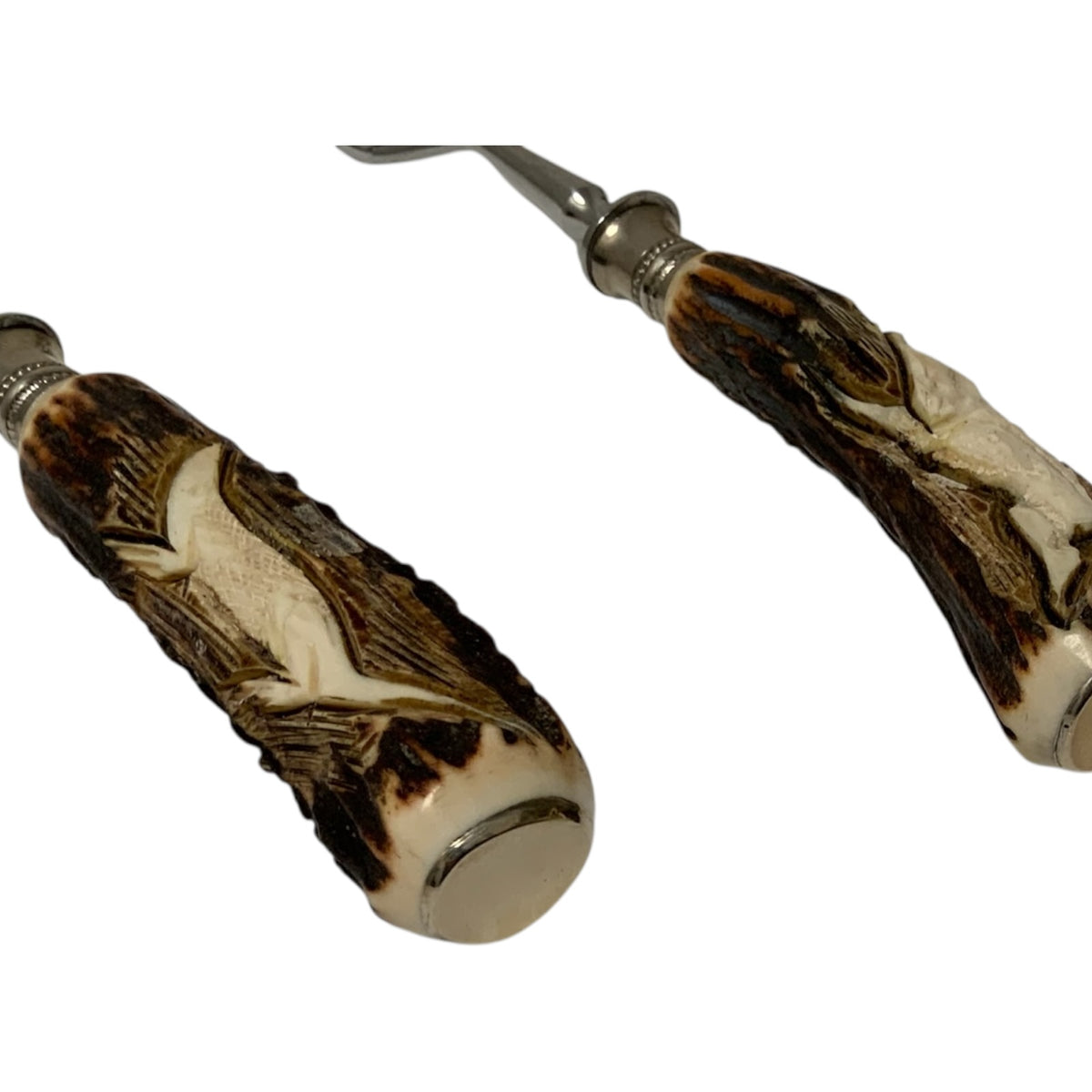 Vintage German Hand-Carved Stag Antler Hunting Dinner Forks Set of 8 c. 1950-1970