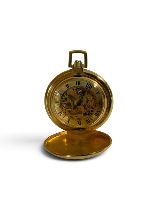 Vintage Colibri 17 Jewel Swiss Mechanical Skeleton Pocket Watch Gold Tone Made USA 1970s-1980s