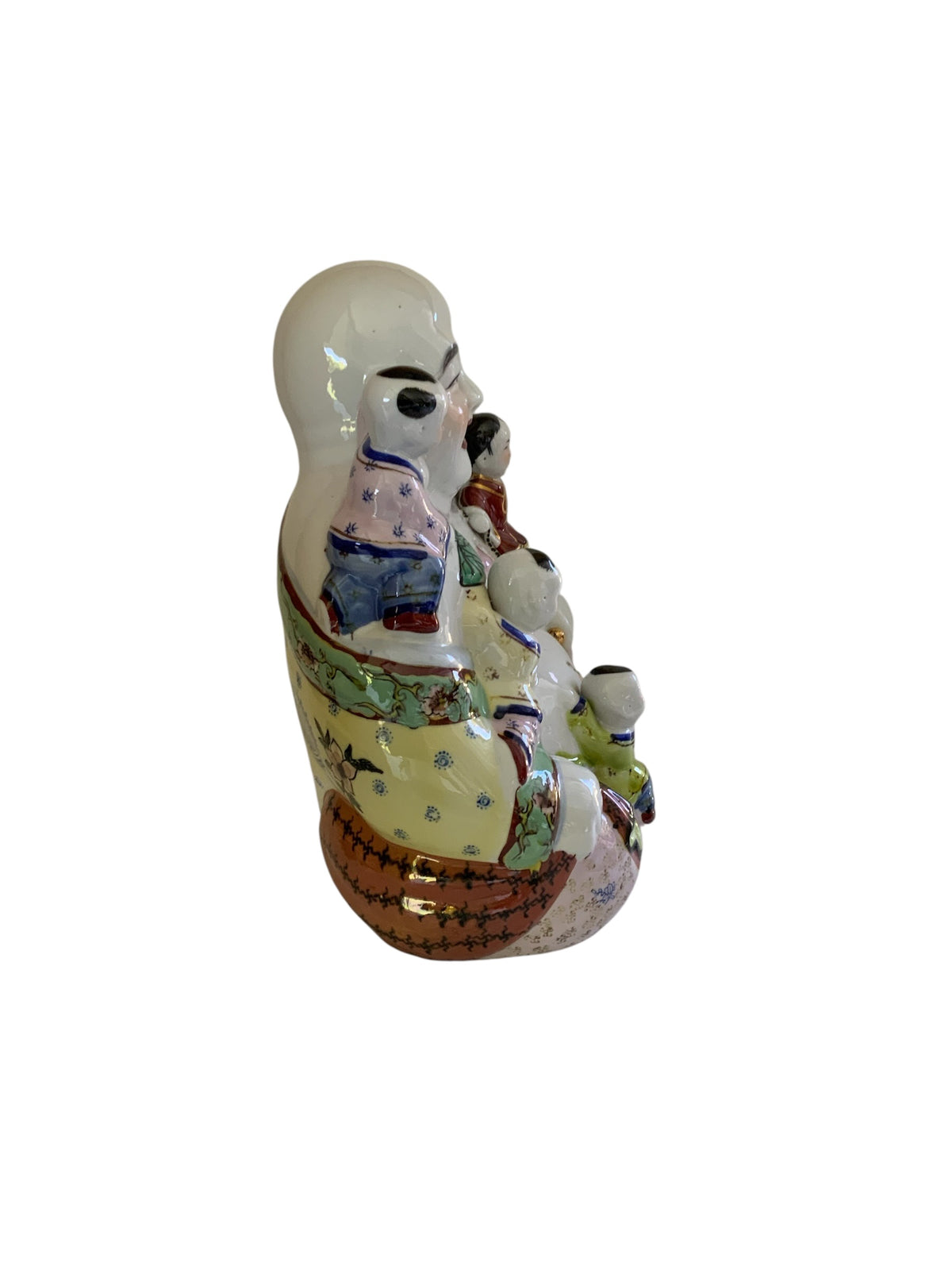 Large Vintage Chinese Famille Rose Porcelain 11.25" Laughing Buddha 5 Children Statue China 1960s-1980s
