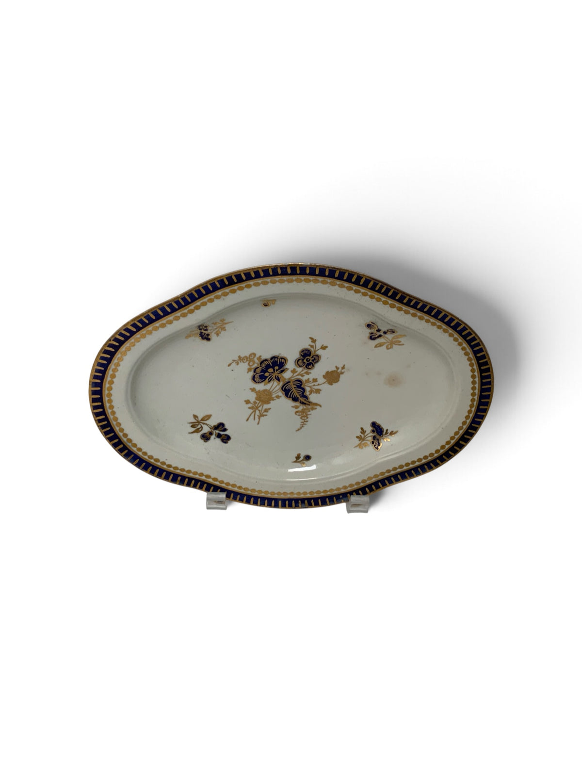 Antique 18th C. Caughley Salopian Porcelain Dresden Flowers 9" Oval Dish England c. 1785–1790