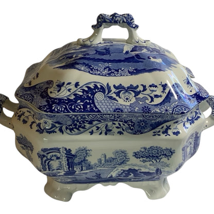 Vintage Authentic Spode Blue Italian Large Soup Tureen w/Lid England c.2000-2009