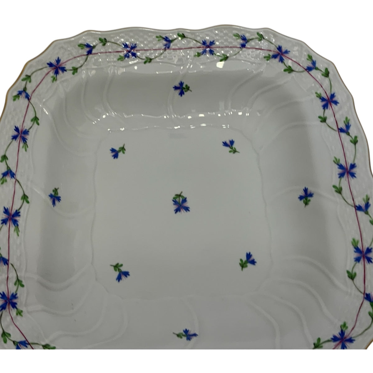 Vintage Herend Blue Garland PBG Large Square Fruit Serving Bowl Model 1181 Hungary c. 1980s