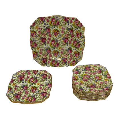 Vintage Royal Winton Summertime Floral Chintz 19-Piece Tableware Collection England c. 1934-1950
